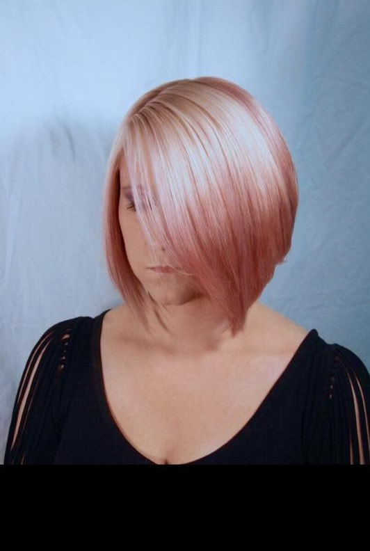 light blonde with pastel pink. MB Salon color specialist, balayage specialist