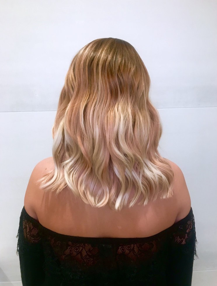 Pearl blonde with rose gold pieces. MB Salon color specialist, balayage specialist