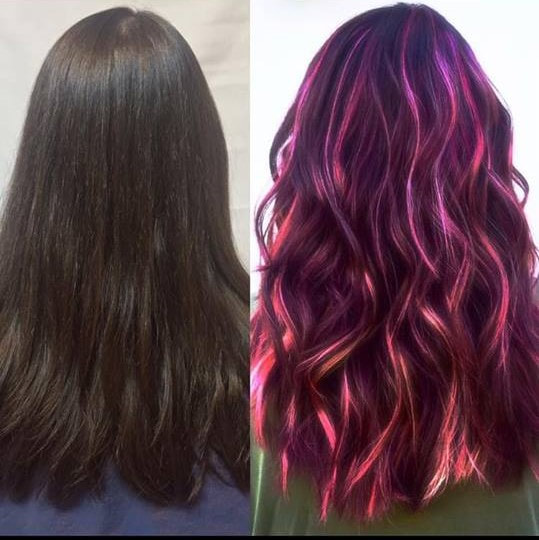 Before and After Plum Color with Baby Pink Balayage