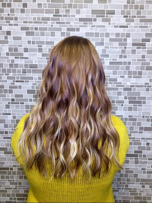 Shadow Root with lowlights to give dimensional balayage look to over lightened blonde. MB Salon color specialist, balayage specialist